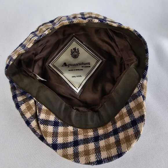 AQUASCUTUM Vintage Classic Check Plaid Wool Newsboy Hat - Picture 6 of 9